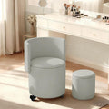 Rolling Round Vanity Chair with Storage Swivel Makeup Chair with Folding Back PU Leather Small Upholstered Ottoman for Bedroom Living Room