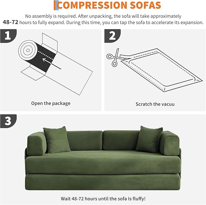 Garvee 5-in-1 Convertible Sofa Bed 78.8 Modular Corduroy Sleeper with Sturdy Frame &amp No Assembly Multi-Functional Futon for Small Space Living Room &amp Guest Room (Green) (Green)