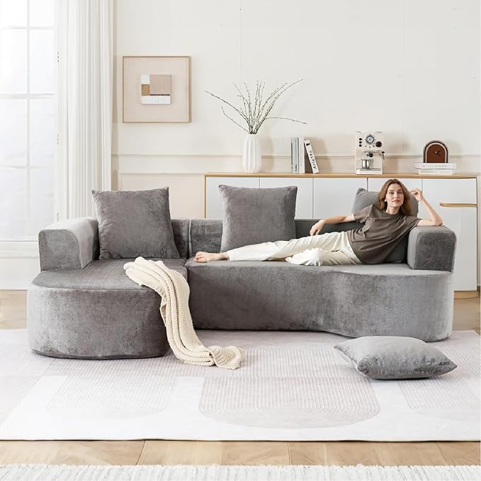 100''Oversized Sectional Sofa with Chaise for Living RoomModern Luxury Chenille 3-Seater Sofa Extra Wide Seat L-Shape Curved Cloud Couch with 3 Throw Pillows (Gray 100)
