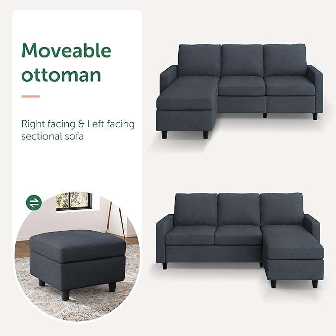 HONBAY Convertible Sectional Sofa Couch L Shaped Couch with Reversible Chaise Mid Dark Grey