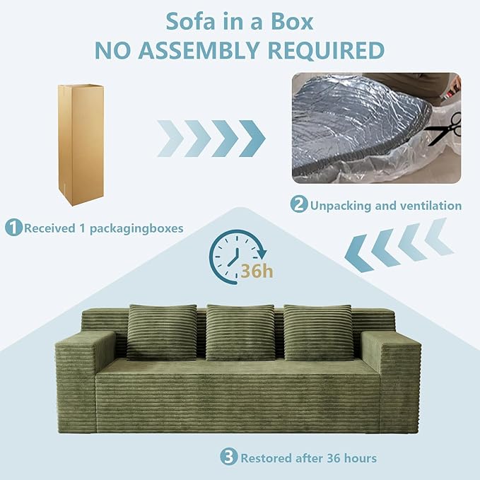 71Cloud Loveseat SofaModern 2-Seater Boneless Couch with 3 Pillows &amp Side PocketSoft Corduroy Love seatCompressed FoamDeep SeatNo Assembly for Living RoomBedroomApartment(Flat HandrailGre