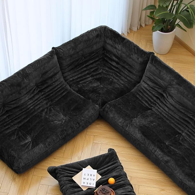 N&ampV Fireside Chair Mid Century Armless Floor Sofa Soft Premium Chenille Floor Lounge Chair Foam Sofa Accent Chair for Living Room Bedroom and Office (Black Corner Chair)