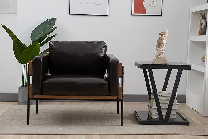 Generic Living Room PU Leather Leisure Sofa Chair Soft and Comfortable Leisure Armchair Dark Brown