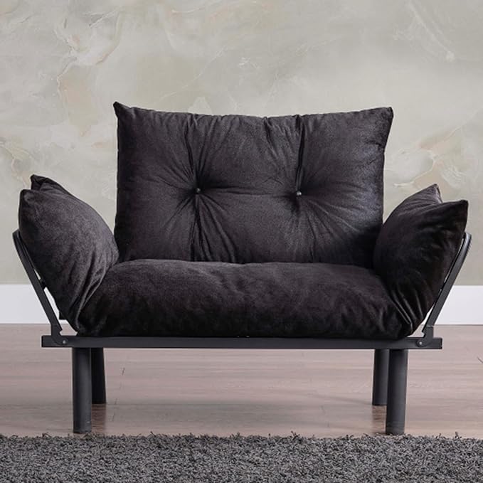 49 Mini Couch with Mattress Included Small Loveseat Sofa Chair for Small Space Oversized Accent Chair and a Half Metal Frame (Black)