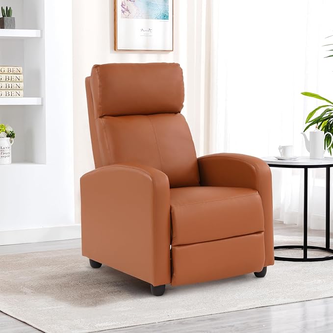 BestMassage | Recliner Chair | No Massage Function | Pu Tan | with Lumbar Support Adjustable Push Back Wide Armrests Footrest &amp Padded Seat | Easy Assembly | for Living Room Home Theatre
