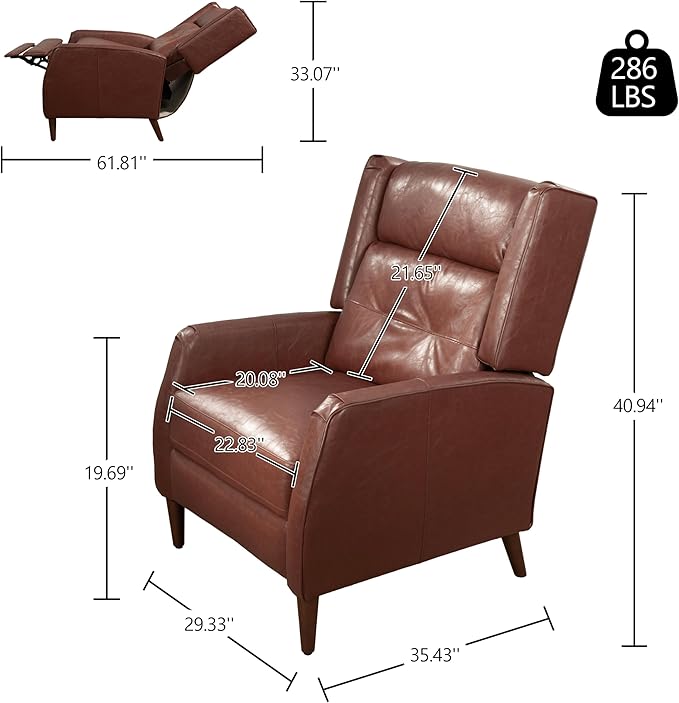 Art Leon Mid Century Modern Accent Chair - Faux Leather Armchair with Ottoman Modular Single Sofa Adjust The Seatback Chair Comfy Lounge Side Chair for Bedroom Living Room Brown