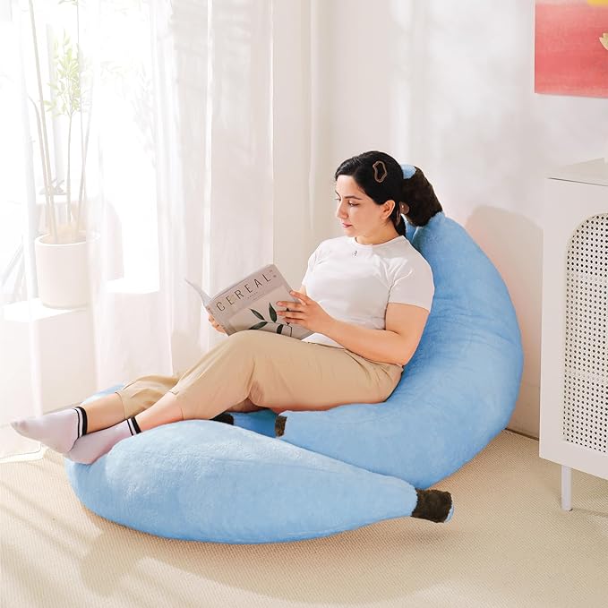Banana Bean Bag Chair with Ottoman Floor Sofa Bed with Footrest Comfy Convertible Lounger for Teens &amp Adults Plush Couch for Bedroom Living Room or Dorm M-SkyBlue