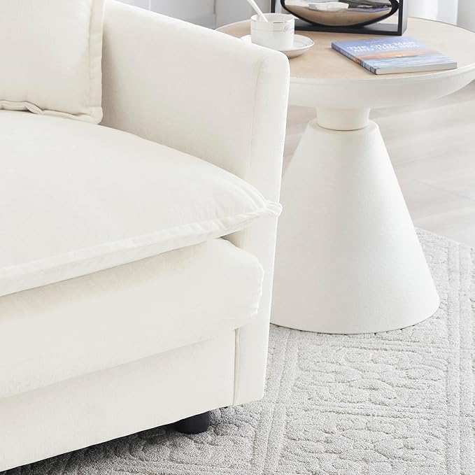 Modern Accent Chair Wide Accent Armchair with Ottoman Upholstered Single Club Chair for Living Room Bedroom (Chenille Fabric in Cream White 1 Seat and 1 Ottoman)