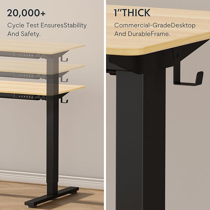 FLEXISPOT EN1 One-Piece Standing Desk with 1-Inch Thick Desktop 40x24 Electric Height Adjustable Desk for Home Office &amp Multi-Device Workstations Maple