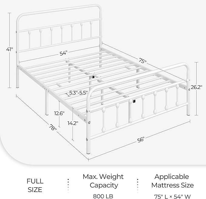 Yaheetech Classic Metal Platform Bed Frame Mattress Foundation with Victorian Style Iron-Art Headboard/Footboard/Under Bed Storage/No Box Spring Needed/Full Size White