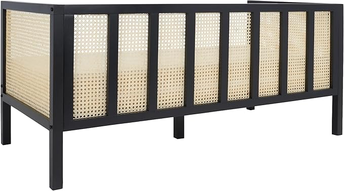 SAFAVIEH Home Collection Dune Coastal Black Rattan 3-Seater Sofa with White Cushion