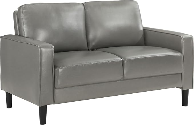 Coaster Home Furnishings - Ruth - Faux Leather - Upholstered Loveseat with Track Arms Foam-Filled Cushions and Straight Tapered Legs - Living Room - Gray - 508366
