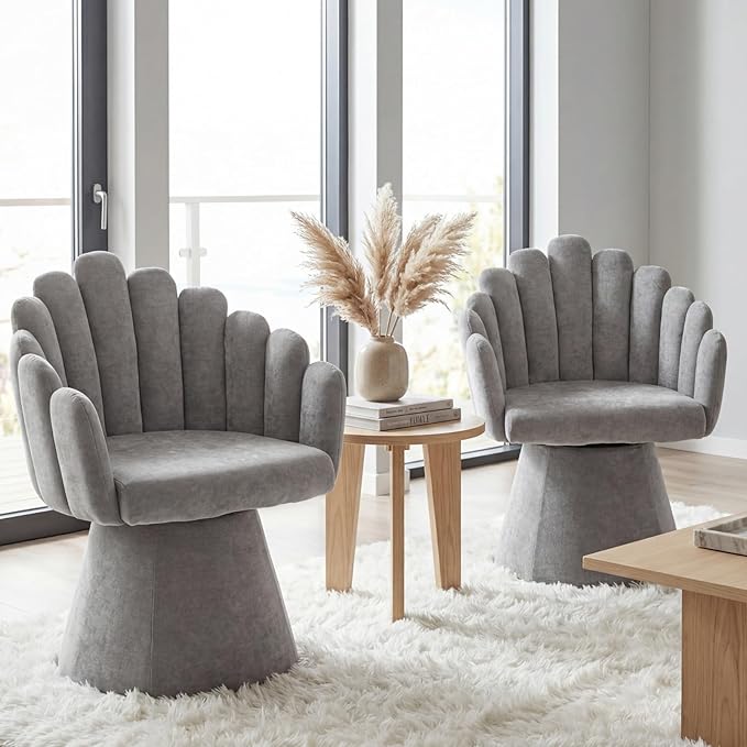 Modern 360 Degree Swivel Accent Chairs Set of 2 Barrel Living Room Chair with Curve Back and Armrest Comfy Round Vanity Chair Reading Armchair Single Sofa for Bedroom/Waiting Room Grey
