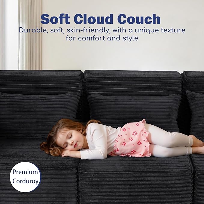 77 Cloud Sectional Boneless Loveseat Couch in a Box Modular Small Sofa with Deep Comfy Seat for Living Room Bedroom Apartment or Home Office No Assembly NeededCorduroy Black