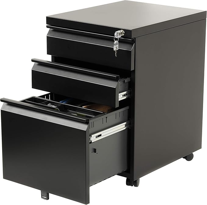 American Furniture Classics 23001 Metal File Cabinet Black Powder Coated Steel