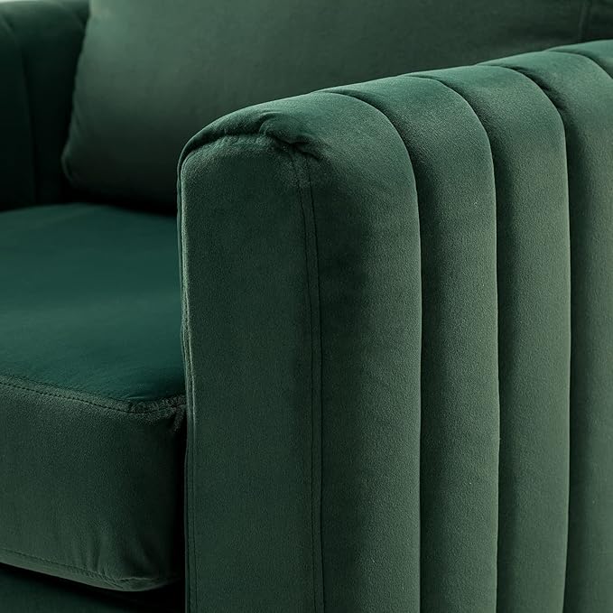 HULALA HOME Velvet Accent Club Chairs Set of 2 Modern Velvet Armchair Upholstered Accent Club Chairs Sofa Chairs with Gold Metal Legs Mid-Century Barrel Leisure Comfy Reading Armchair Green