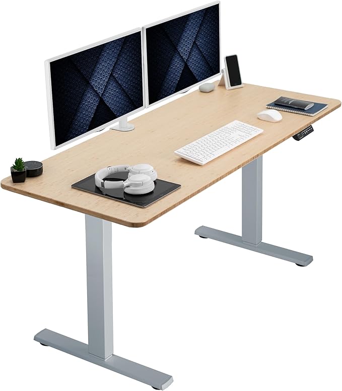 VIVO Electric 60 x 24 in Real Bamboo Standing Desk Memory Height Adjustment 1B Series Holds 220 lbs One-Piece Top Gray Frame DESK-KIT-1G6O