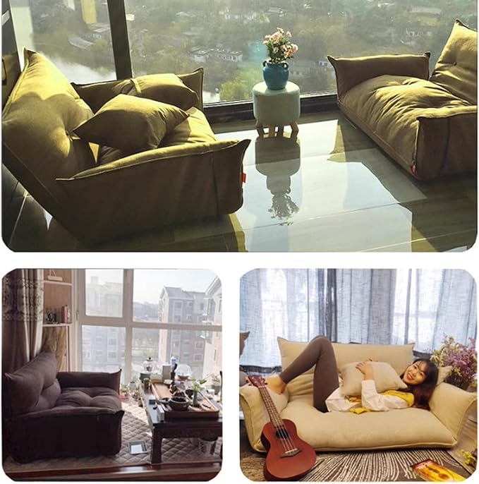 Japanese Style Leisure Sofa Bed for Small Living Rooms and Bedrooms Double Tatami Design Foldable Multi-Functional Couch Cotton and Linen Off-White