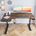 59 L-Shaped Electric Standing Desk Brown Adjustable Height Seated Stand up Computer Desks for Work Office Home Ergonomic Lift-up Gaming Tables with Wheels &amp USB Charging Port (Rustic Brown/59/L