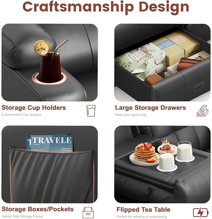 Recliner Sofa Massage Reclining Sofa 3 Seater Sets Heavy Weight Capacity RV Loveseat Couch Clearance with Flip Back Console Storage Cup Holders Wall Hugger Reclining Couch for Living Room