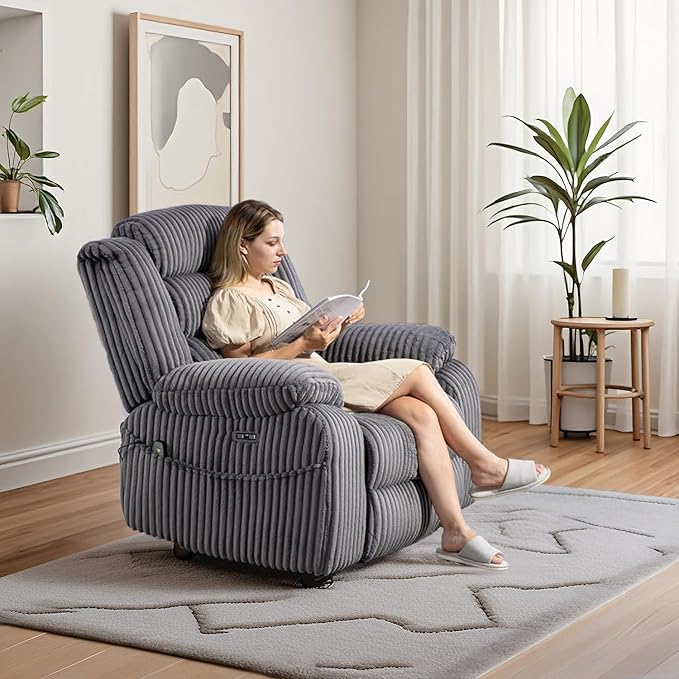 ERYE 41.8 Oversized Swivel Glider Rocker Chair Power Reclining Chair W/Vibration HeatUSB-C PortsModern Corduroy Upholstered Power Recliner Nursery Armchair Living Room