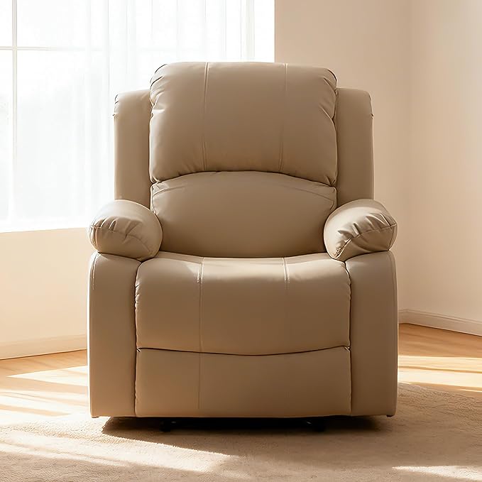 Manual Recliner Chair Lazy Boy Leather Recliner Perfect for Lounging in the Living Room Home Theater and Bedroom an Excellent Gift for Home Beige