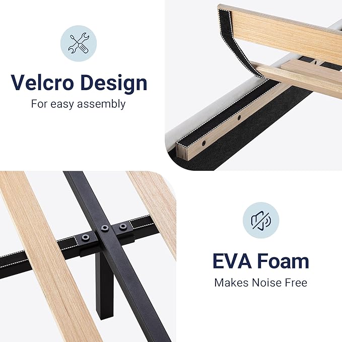 Allewie King Size Platform Bed Frame with Velvet Upholstered Headboard and Wooden Slats Support Fully Upholstered Mattress Foundation/No Box Spring Needed/Easy Assembly White