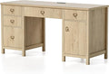 Farmhouse Wood Home Office Desk 59 Executive Desk Computer Desk with File Drawer Charging Station and Storage Cabinet for Writing Study Light Oak