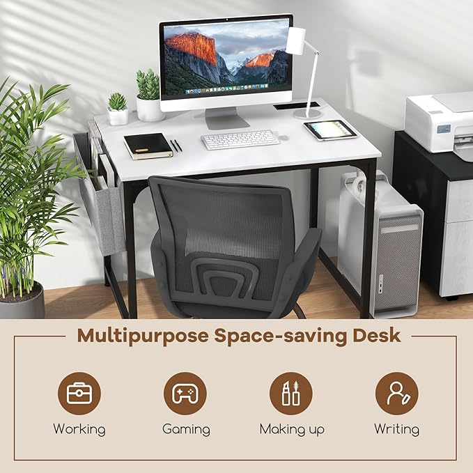 32 Inch Computer Desk Set of 2 Modern Writing Desk with Heavy-Duty Metal Frame Storage Bag &amp Charging Station Rectangular Home Office Workstation Table for Conference Study &amp Meeting Room