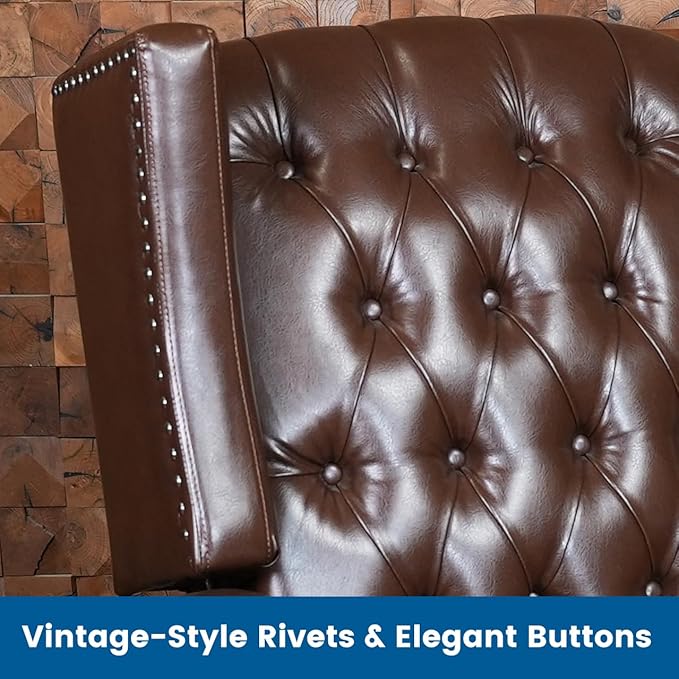 CONSDAN Recliner Chair Leather Recliner Sofa with Soft High-Resilience Cushion Living Room Chair with Button Tufting and Nailhead Trim Brown