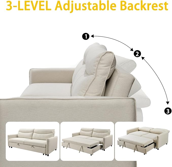 THSUPER 87'' King Size Pull Out Couch Bed Convertible King Sleeper Sofa for Small Space Comfy RV Sleeper Couch That Turns into Bed (Beige)