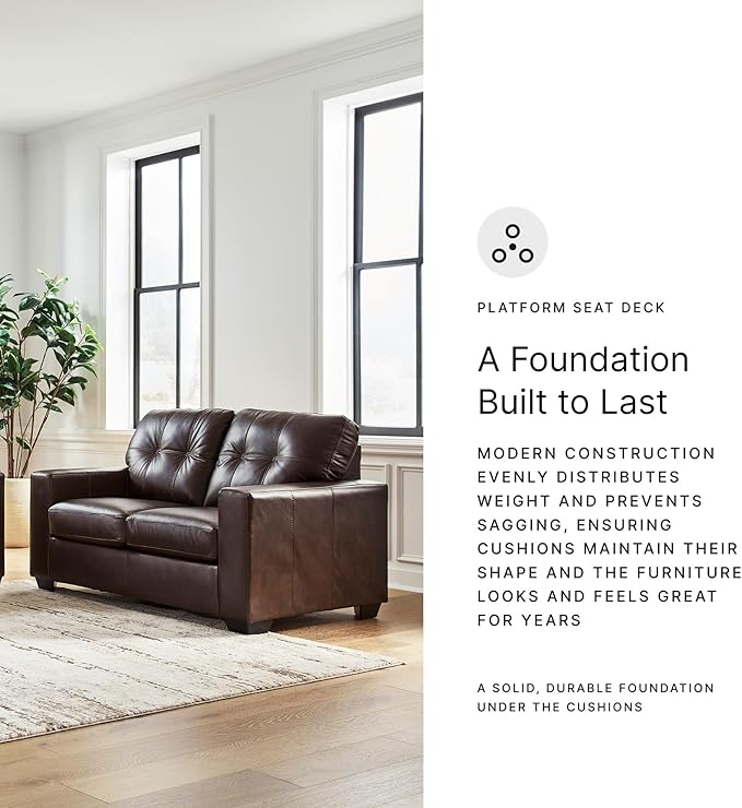 Signature Design by Ashley Santorine Transitional Tufted Leather Match Loveseat Dark Brown