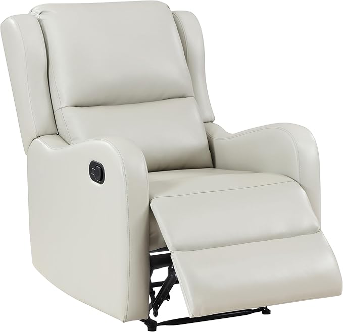 Coaster Home Furnishings - Kelsey - Leatherette Upholstered Swivel Glider Recliner Chair - Manual Recline Lever English Arms Plush Foam Cushions - Living Room - 30-Inch - Ivory - 609373