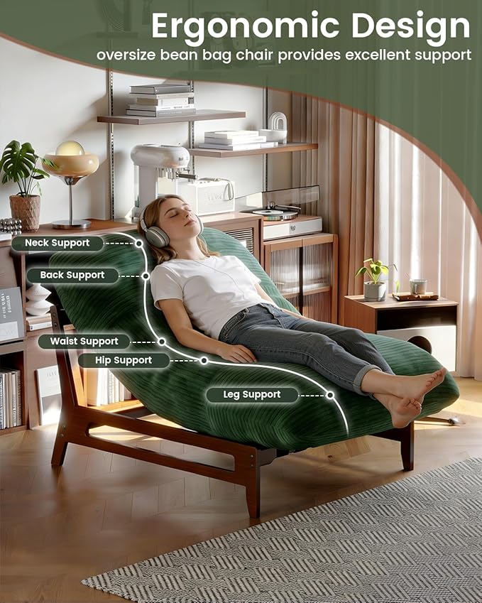 AODAILIHB 47'' Oversized Living Room Chair with Solid Wood Frame 3-in-1 Convertible Lounge Chair with Removable Plush Cushion Modern Upholstered Accent Chair for Living Room Reading Room Green