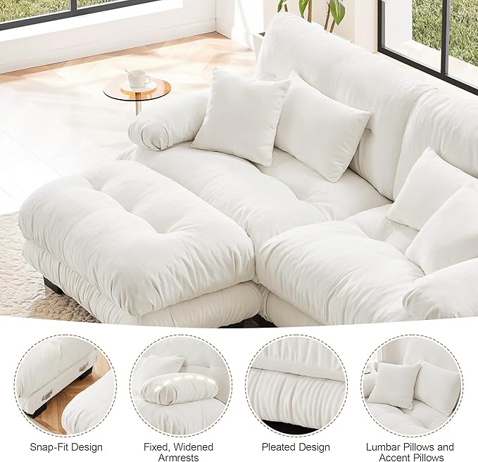 133.8'' Sectional Couches for Living Room Memory Foam Chenille Cloud Couch Round Arm Deep Seat L Shaped Couch Sofa with Pillow and Ottoman