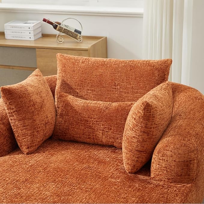 65.7 Oversized Chaise Longue Chair Indoor Modern Upholstered Corduroy Deep Seat Sofa Bed with Throw Pillows and Armrests Sleeper Sofa Couch for Living Room (Orange)