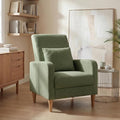COLAMY Mid-Century Modern Upholstered Accent Chair with Back Pillow &amp Solid Wood Legs Fabric Cozy Armchair for Living Room Bedroom Reading Nook Apartment &amp Small Spaces Green