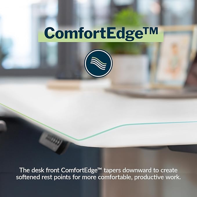 Vari ComfortEdge 48x30 Inch Electric Standing Desk – Height Adjustable Sit Stand VariDesk with Memory Presets Sloped Edge 220 LB Capacity + Tool-Free Assembly (White)