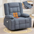 Oversized Recliner Chair for Adults w/ 8-Point 3D Kneading Massage and Lumbar Heating Swivel Rocker Recliner w/USB Charge Port for Living Room Ergonomic Lazy Boy Single Sofa Chair (Blue)