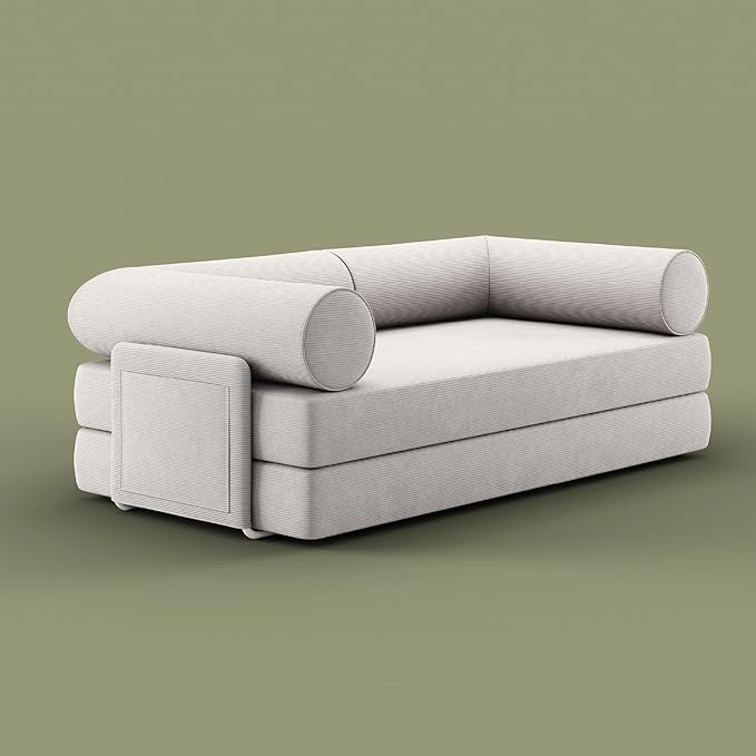 ROVE LAB S8 Sofa Bed – Comfortable Sleeper Sofa for Small Spaces – Spill-Proof Performance Corduroy – SmartFoam™ Support – Modular Tool-Free Setup (Comet Ivory)