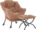 Lazy Chair with Ottoman Modern Accent Chair Lounge Leisure Sofa Chair with Armrests Reading Chair and Folding Footstool for Living Room Bedroom Office Plush Brown