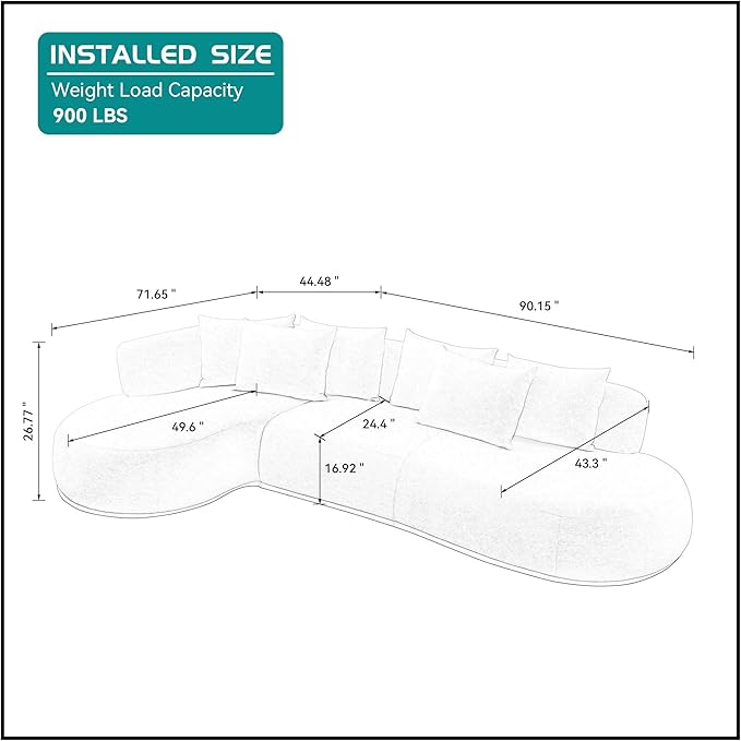 kevinplus 134.63'' Large Sectional Curved Sofa Couch with Chaise Lounge for Living Room Oversize L-Shape Modern Sectional Sofa Couch Wood Structure &amp Easy Assembly (Left-Facing Orange)