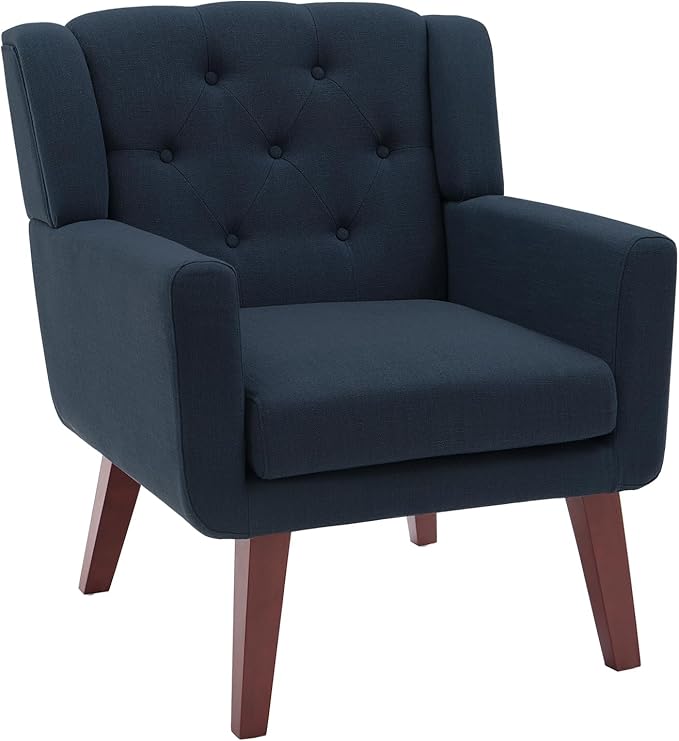 Accent Chairs Set of 2 Button-Tufted Upholstered Living Room Chairs Set of 2 Comfy Reading Chair Mid Century Modern Chairs with Linen Fabric Lounge Arm Chairs for Bedroom (Navy Blue)