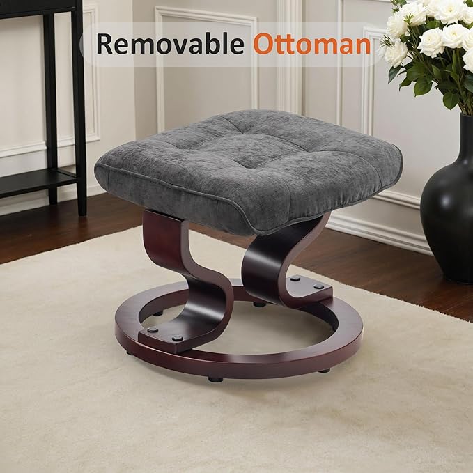 MCombo Manual Swivel Recliner with Ottoman Chair Ottoman Set for RV Small Spaces Living Room Bedroom Office 4919 (Chenille Grey)