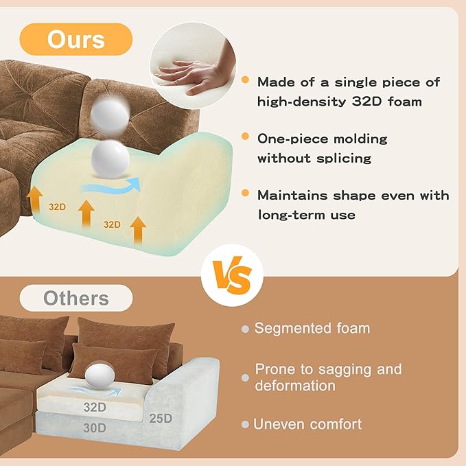 110-Inch Cloud Sectional Couches U-Shaped 5 Seat Boneless Modular Sofa with Ottomans Velvet Tufted Upholstered Boneless Couch Floor Full Foam Sofas for Living Room