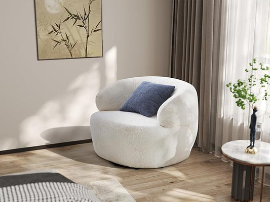 KEVINSPACE Swivel Accent Chair SwivelChairs for Living Room SwivelBarrelChair Round SwivelChair CornerChair Small Modern AccentChair Boucle 360°SwivelChair with Pillow Chair for Bedroom 35 W