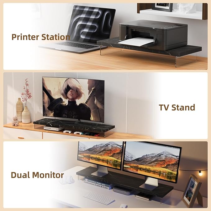 Dual Monitor Stand Riser 40 Large Computer Monitor Stands for 2 Monitors Wooden Desktop Organizer Shelf for Office Desk Computer Laptop TV Monitor Printer