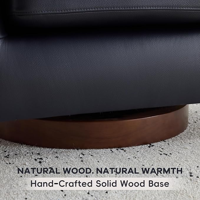 AEDI Genuine Leather Swivel Accent Chair Barrel Chair for Living Room Dark Blue