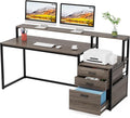 LITTLE TREE 63 Inch Computer Desk with File Drawer Cabinet Home Office Desks with Ergonomic Monitor Stand
