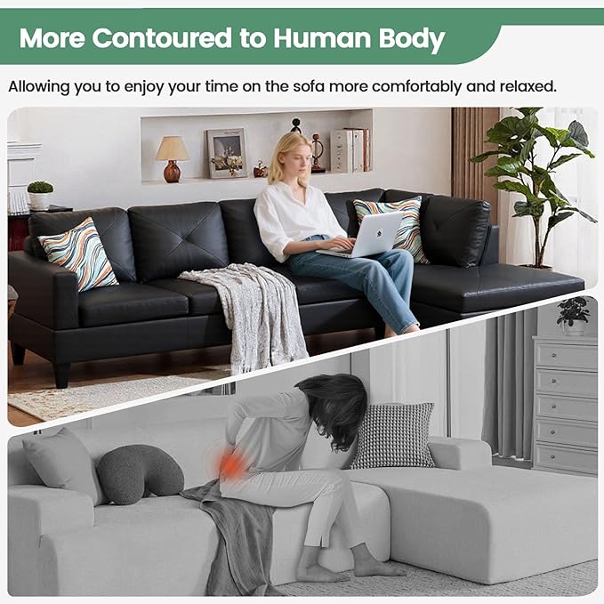 Sectional Couches for Living Room Furniture Sets 4 Seat L Shaped Couches with Ottoman Modular Sectional Sofa for Apartment Furniture Sets Black